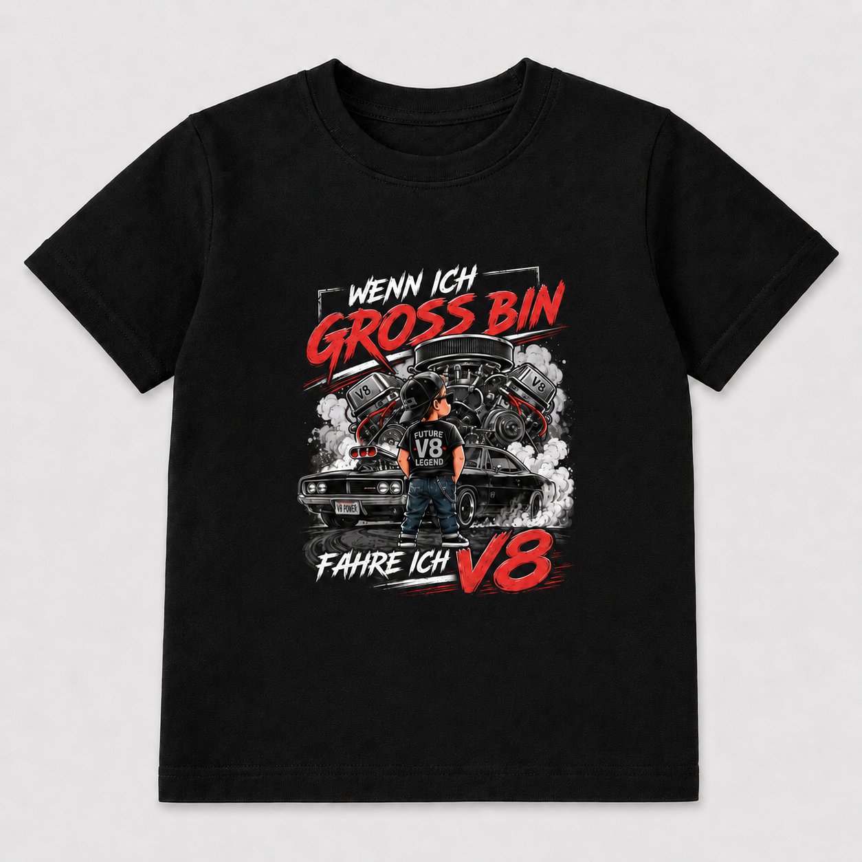Kids-Shirt Wenn ich groß bin fahre ich V8 in Schwarz