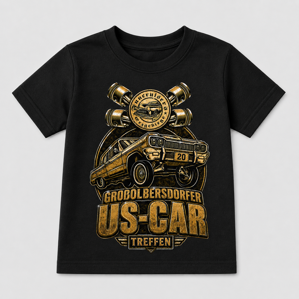 20. US-Car Treffen Großolbersdorf Kids-Shirt Schwarz Frontansicht