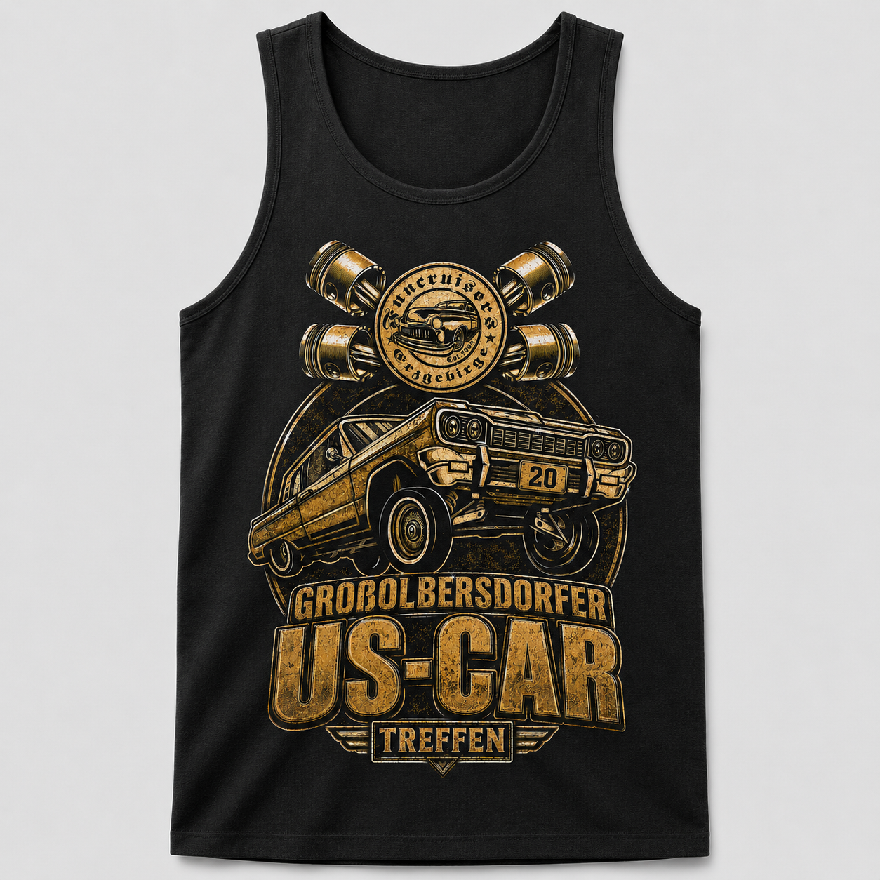 20. US-Car Treffen Großolbersdorf Tanktop Schwarz Frontansicht