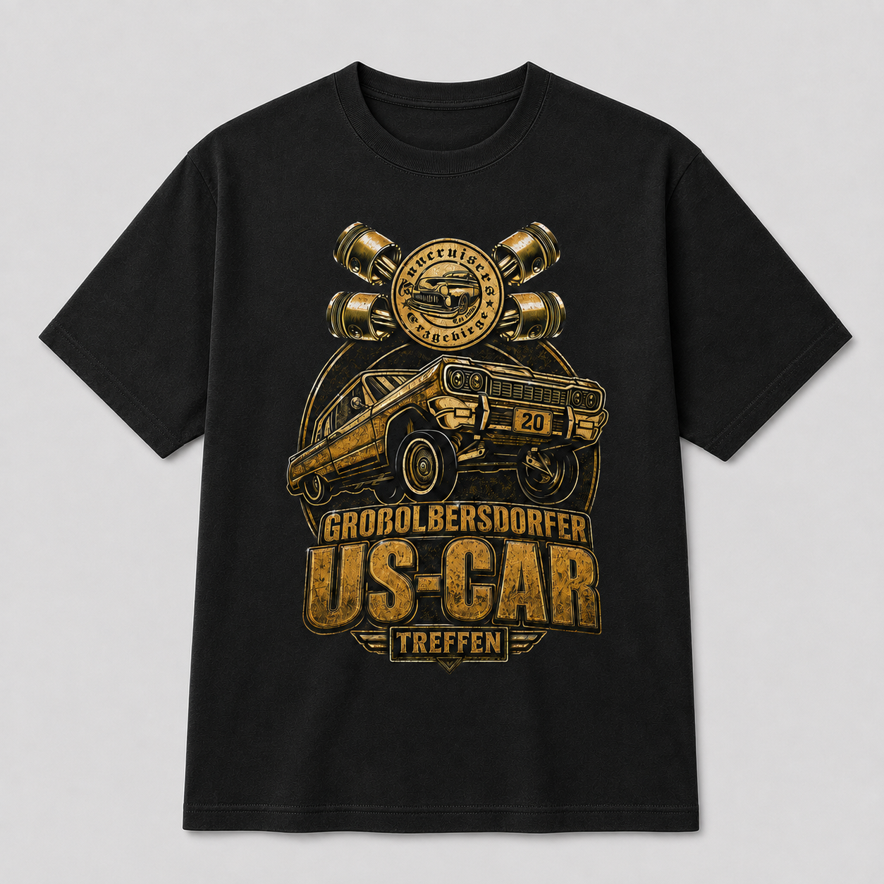 20. US-Car Treffen Großolbersdorf T-Shirt Schwarz Frontansicht