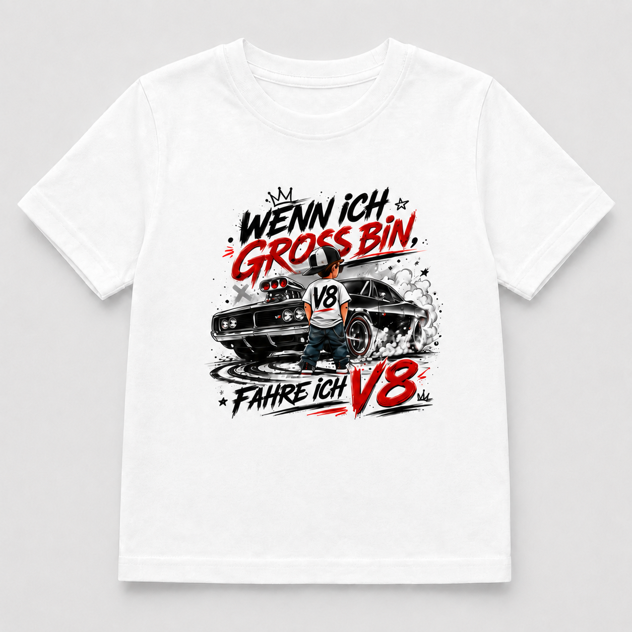 Kids-Shirt Wenn ich groß bin fahre ich V8 in Weiß