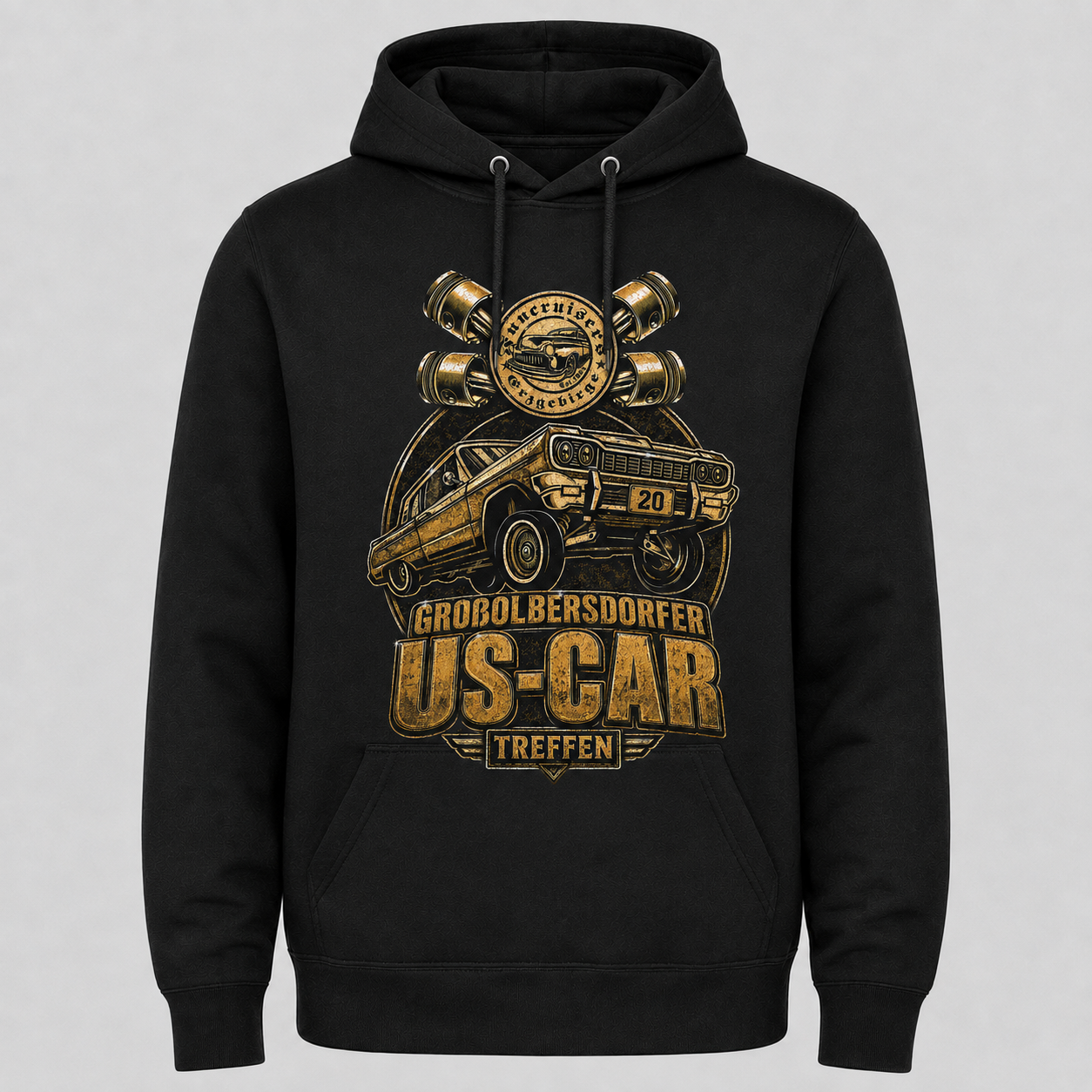 20. US-Car Treffen Großolbersdorf Hoodie Schwarz Frontansicht