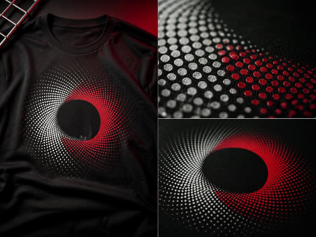 Halftone-Raster auf schwarzem T-Shirt – DTF Motiv-Tool der GrafikBude Chemnitz