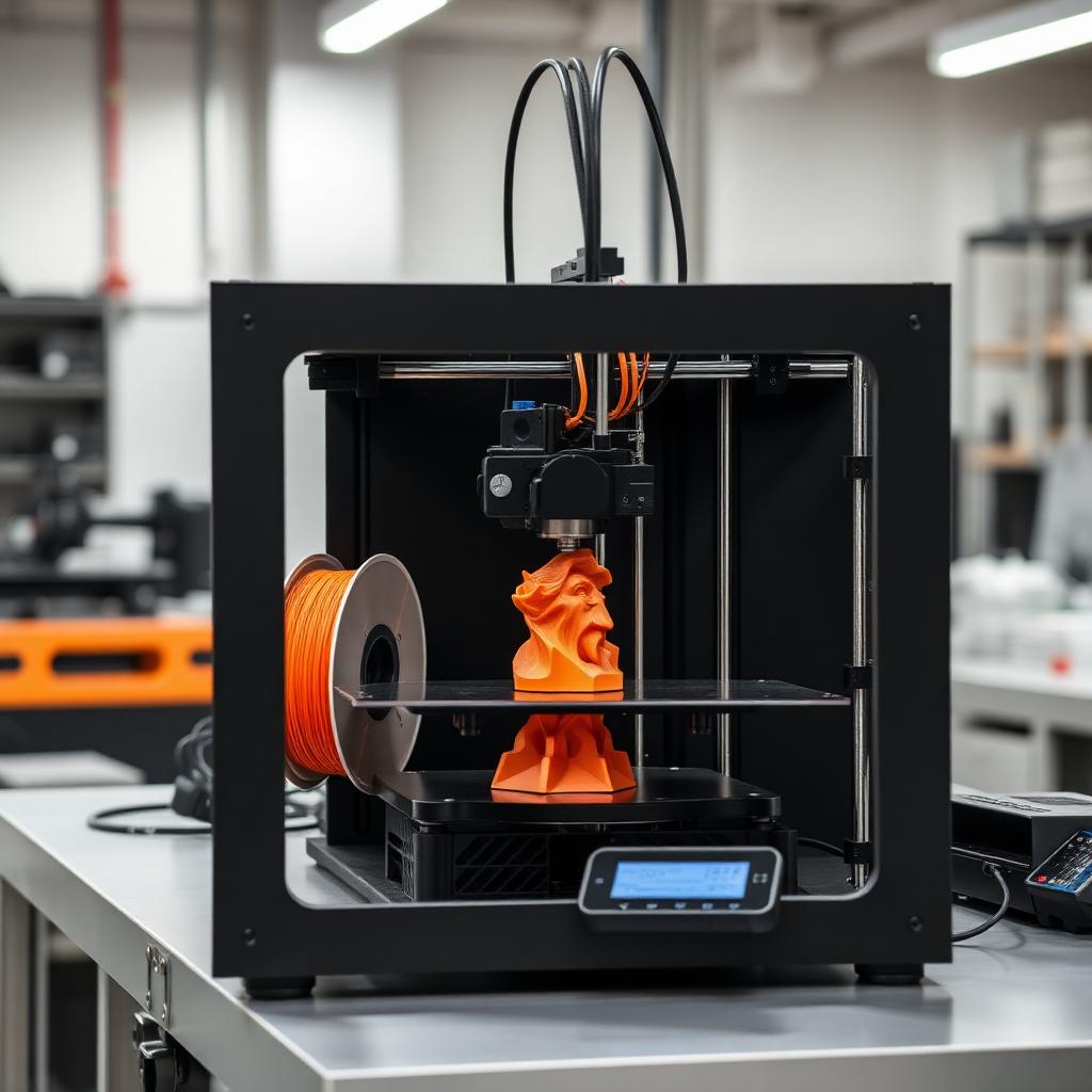 3D Druck Service Chemnitz – FDM Drucker mit orangefarbenem Filament